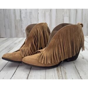 Matisse Western Ankle Boots Women 8.5 Brown Coconuts Lambert Suede Fringe Boho